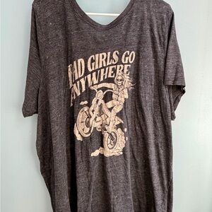 Gray Graphic Tee with Motorcycle Print